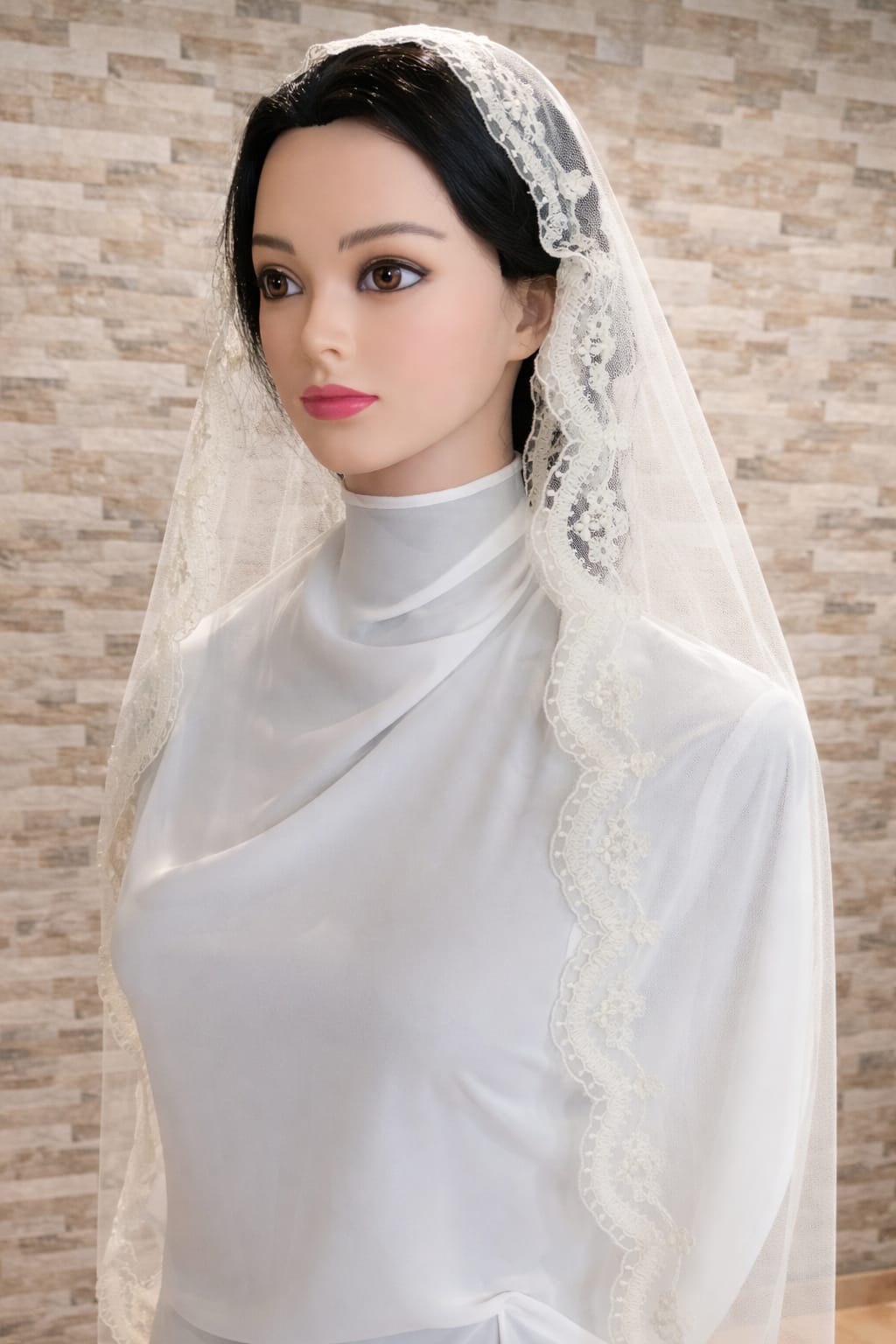 Velo de novia estilo Juliet Cap en color marfil con encaje bordado modelo 2994.